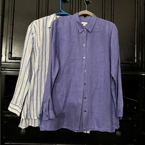 2 Long slv J.Jill 100% Love Linen essential shirts NWT Perfect purple L stripe M
